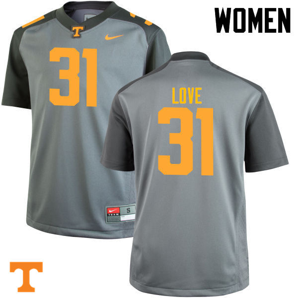 Women #31 Stedman Love Tennessee Volunteers College Football Jerseys-Gray